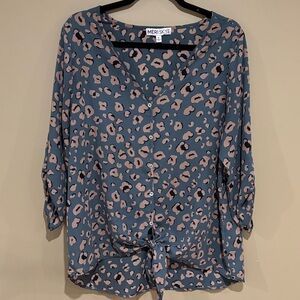 Blue cheetah button down tie front